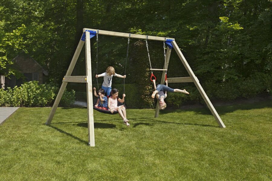 Swing with a wooden beam